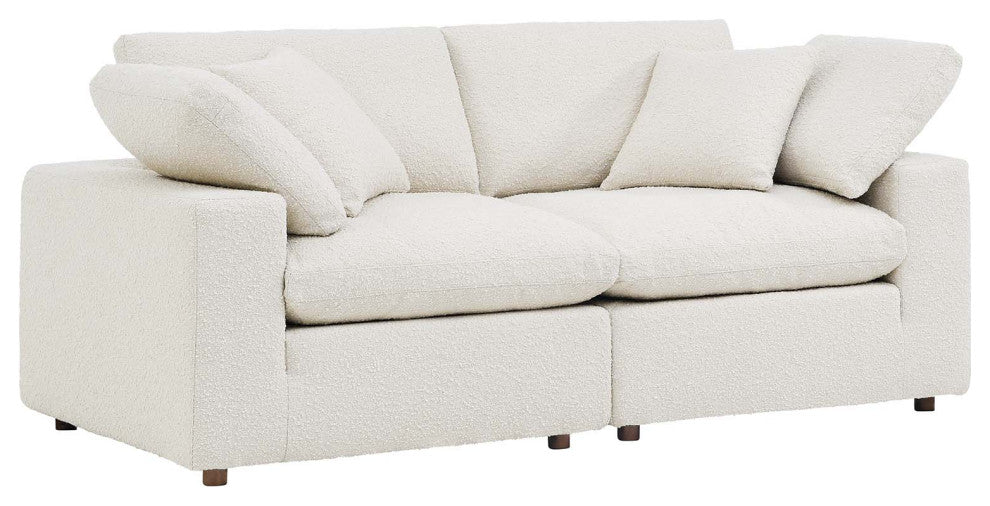 Commix Down Filled Overstuffed Boucle Fabric Loveseat, Ivory