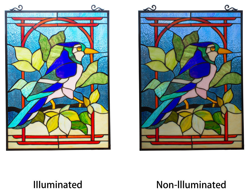 CHLOE Lighting Bluejay Tiffany Animal Window Panel