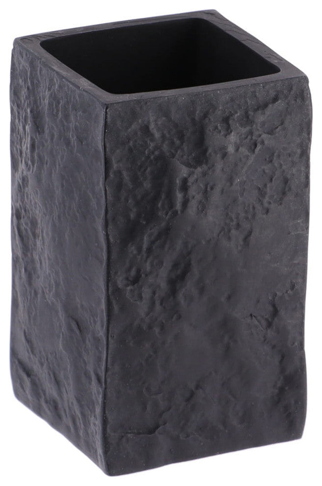 Modern Square Resin Stone Effect Bathroom Tumbler "“ Versatile Toothbrush Holder, Black