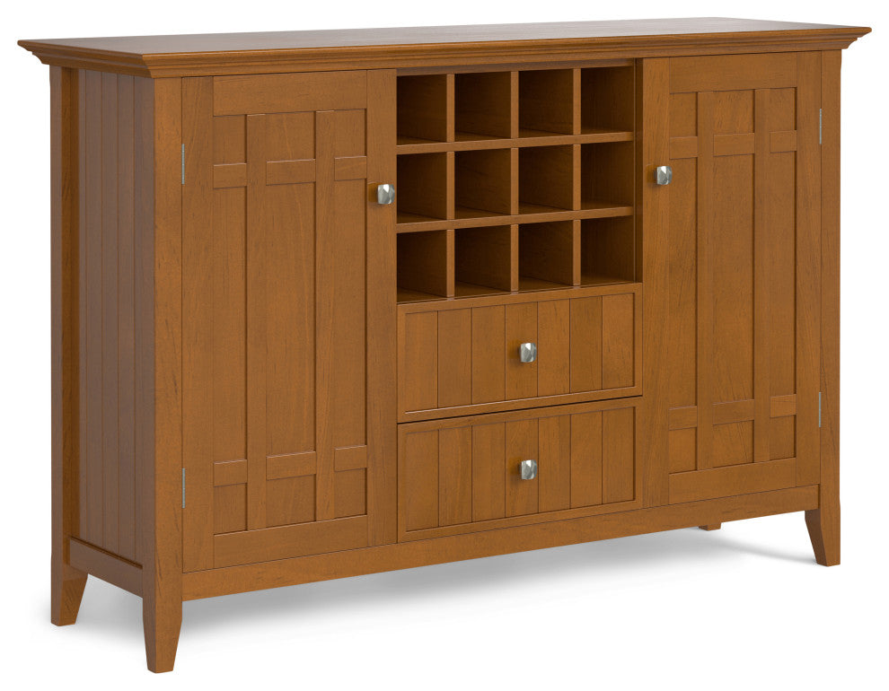 Bedford Solid Wood Sideboard Buffet And Winerack, Light Golden Brown