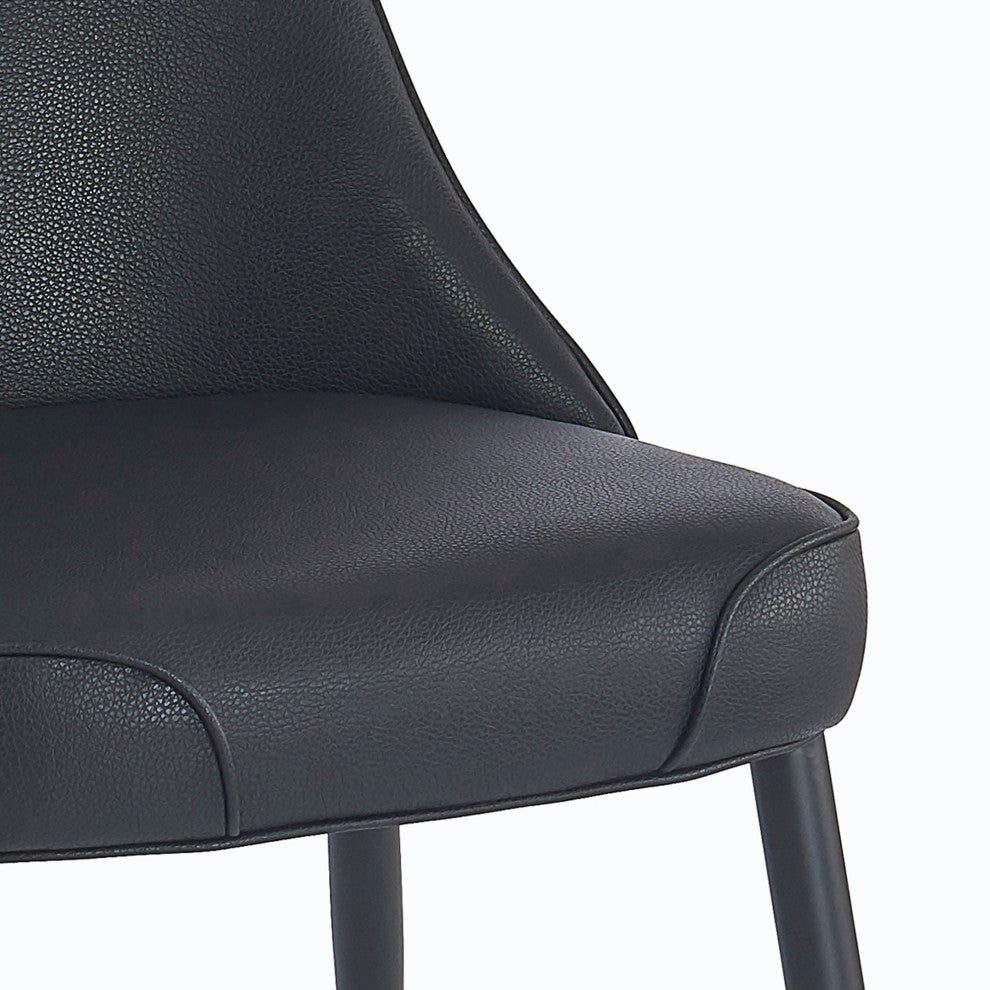 Modern Faux Leather/Metal Dining Chair, Faux Leather, Set of 2, Black/Black
