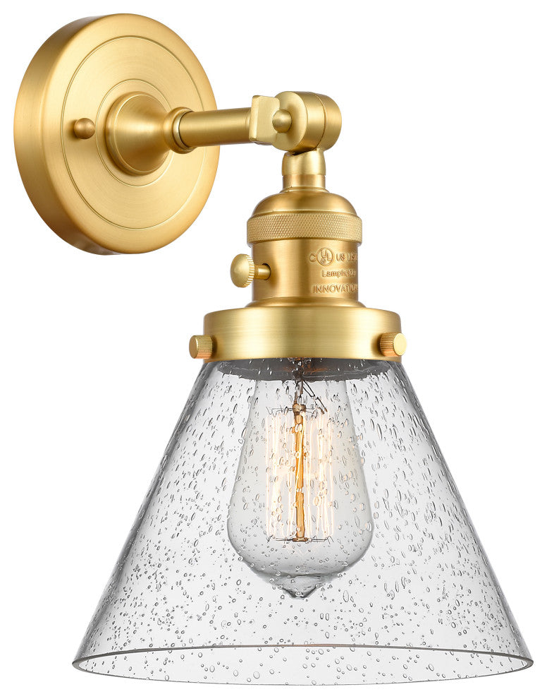 Cone Sconce With Switch, Satin Gold, Seedy