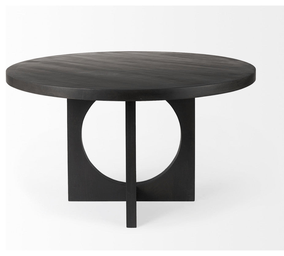 54" Black Rounded Solid Wood Pedestal Base Dining Table