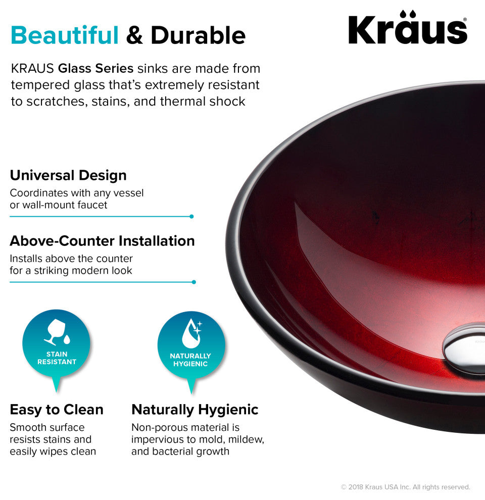 Irruption Red 16 1/2" Glass Vessel Bathroom Sink