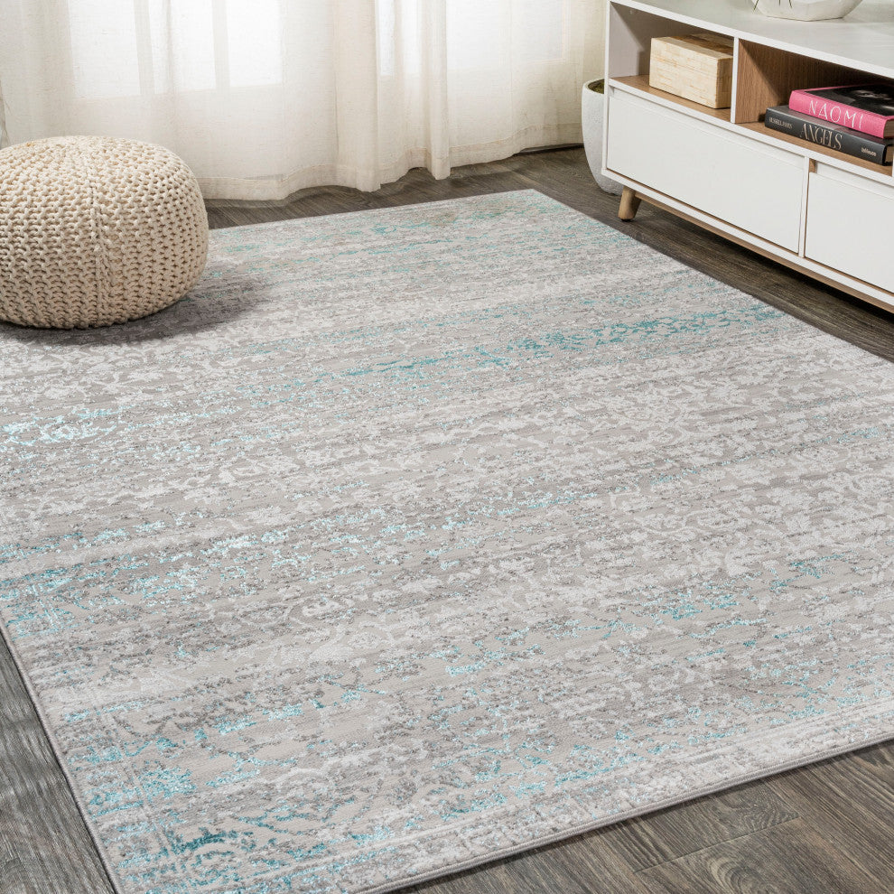 Tidal Modern Strie' Area Rug, Gray/Turquoise, 3 X 5