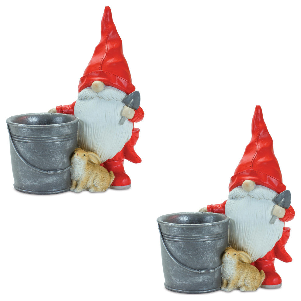 Gnome With Pail & Bunny, 2-Piece Set