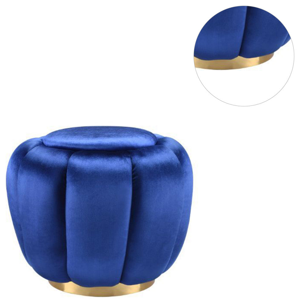Round Ottoman With Gold Legs, Blue