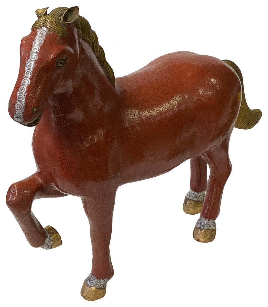 Vintage Chinese Metal Brick Red Golden Tail Fengshui Horse Figure Hws3278