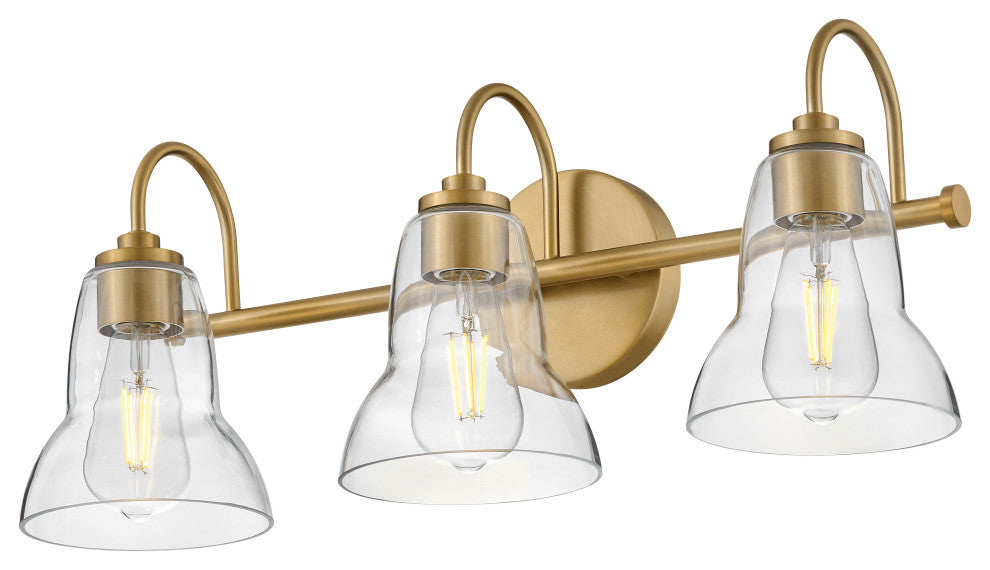 Lark Vera 24" Three-Light Bath Vanity Fixture, Lacquered Brass