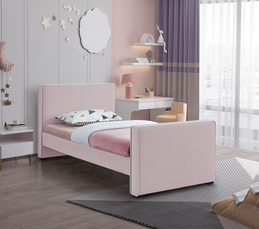 Dillard Velvet Upholstered Bed, Pink, Twin
