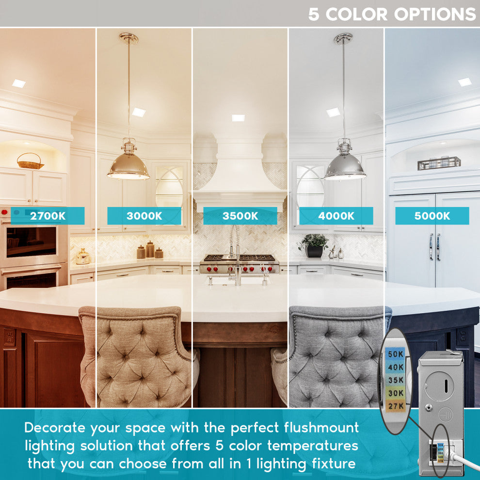 Luxrite 4" Ultra Thin LED Recessed Light 5 Color Selectable 6 Pack