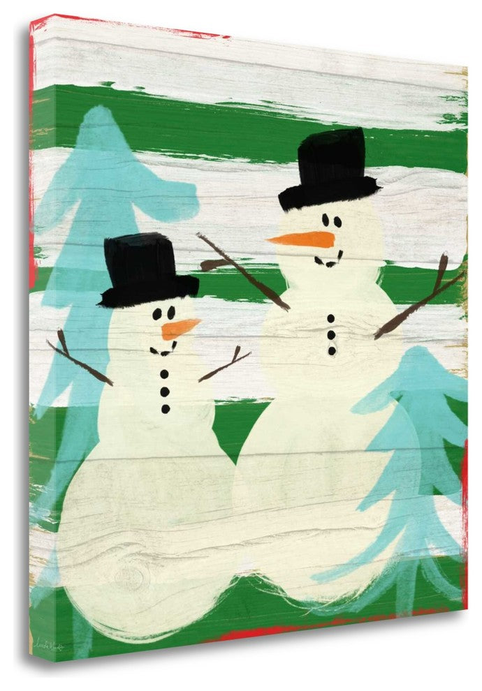 "Snowmen II" By Linda Woods, Giclee Print on Gallery Wrap Canvas, Ready to Hang