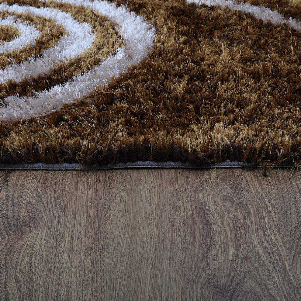 Hand Tufted Shag Polyester Area Rug Contemporary Brown Beige, [Rectangle] 8'x10'