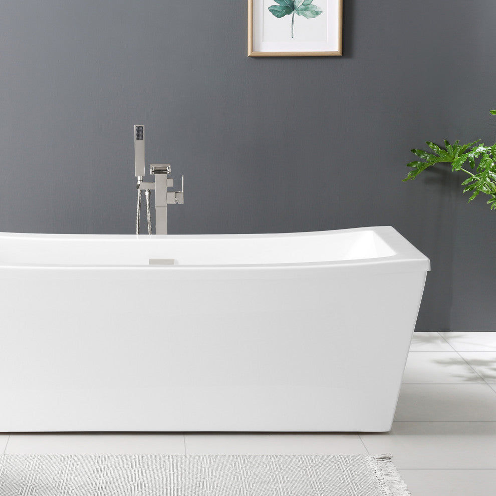 OVE Decors Terra 70" White Acrylic Bathtub, Satin Nickel and Chrome Hardware