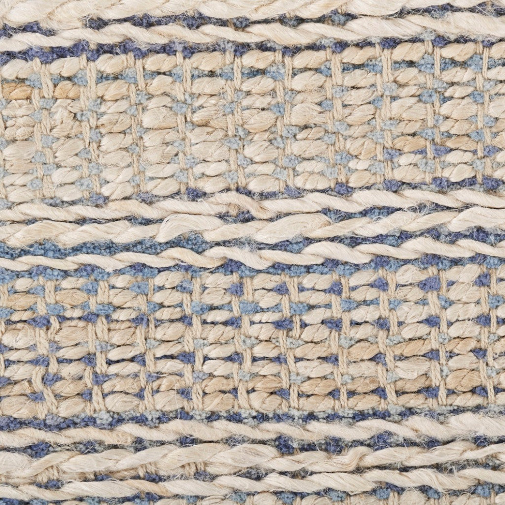 5" x 8" Blue and Cream Braided Jute Area Rug