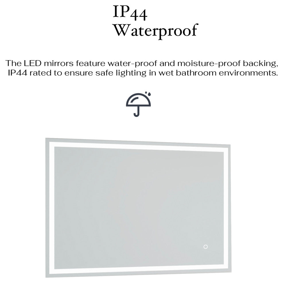 Rectangular Frameless Wall-Mount Anti-Fog LED Light Bathroom Vanity Mirror, 24x3
