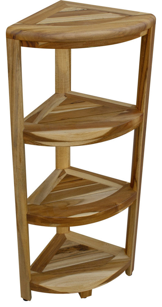HomeRoots Teak Four Tier Corner Shelf, Natural Finish