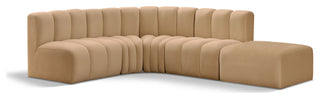 Arc Velvet Upholstered 5-Pc. L-Shaped Modular Sectional, Camel