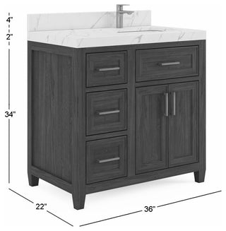 Santa Monica 36 Right Offset  Bath Vanity in Whitewashed Teak 2" Calacatta Laza