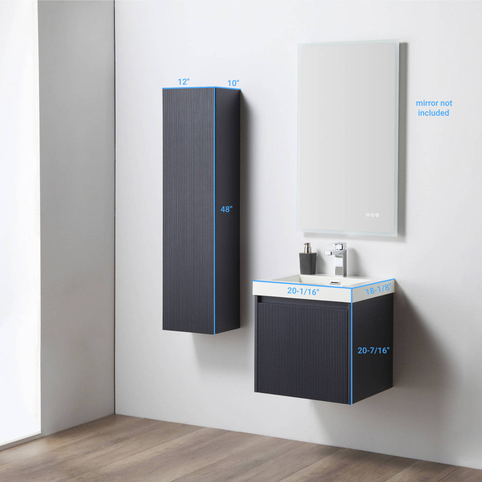 Floating Bathroom Vanity with Sink, Wall Mounted Vanity, Blue, 20" W/ Sink, Side Cabinet
