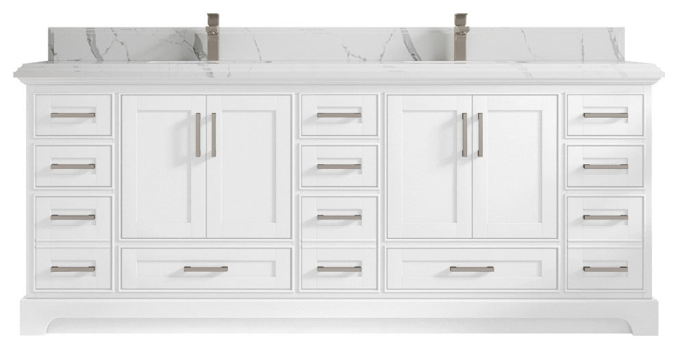 Fenway 84 Double Sink Bath Vanity in White 1.5" Calacatta Laza