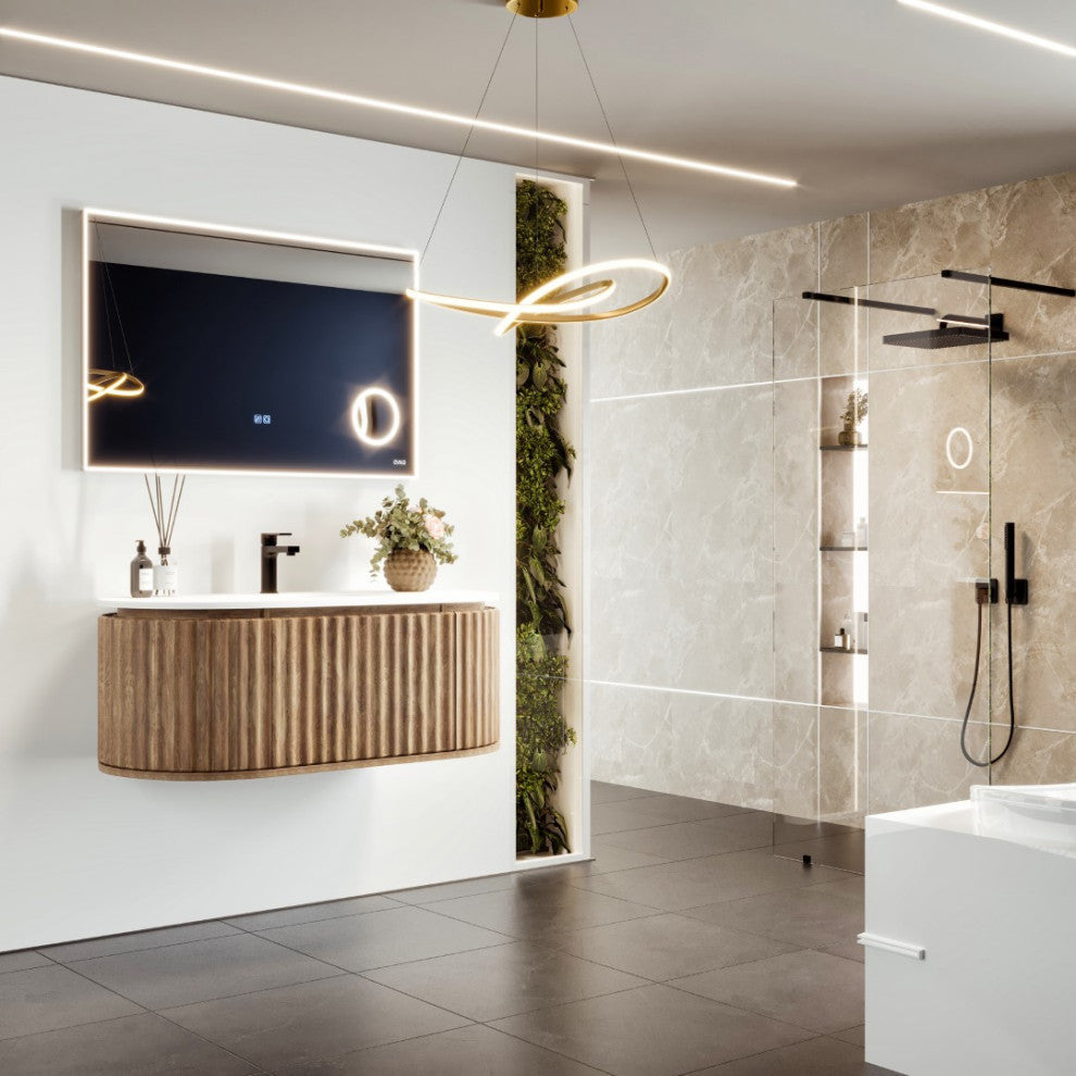 Eviva Haven 39" Medium Oak Wall Mount Vanity, White Solid Surface Integrated Top