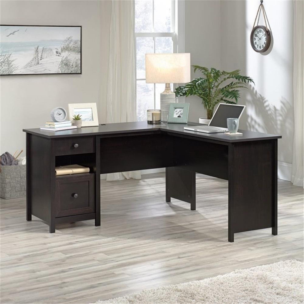 Sauder County Line Engineered Wood L-Shaped Computer Desk in Estate Black