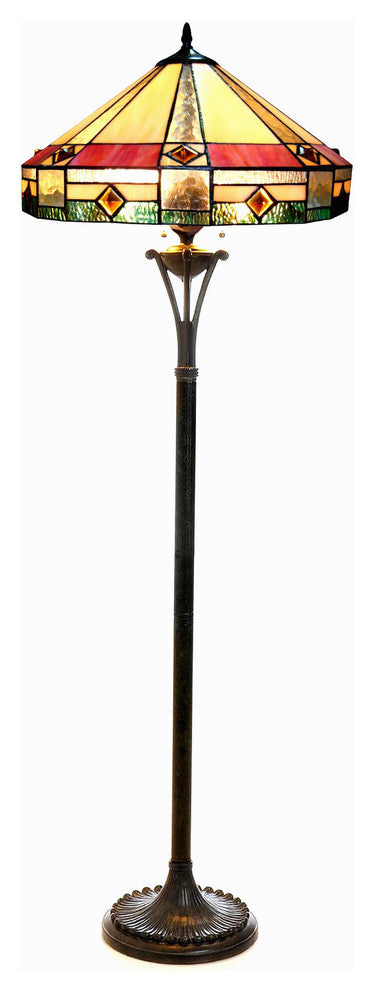 RIDLEY, Tiffany-Style 2 Light Mission Floor Lamp, 18" Shade