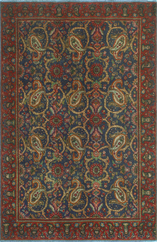 Fine Vintage Distressed Nasira Red/Navy Rug, 4'5 x 6'7