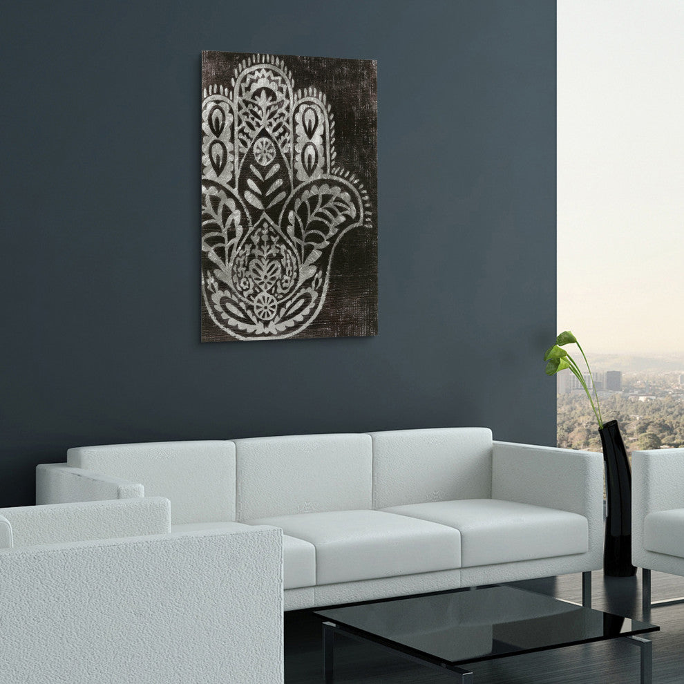 "Night Hamsa I" Wall Art Reverse Printed Tempered Glass With Silver Leaf