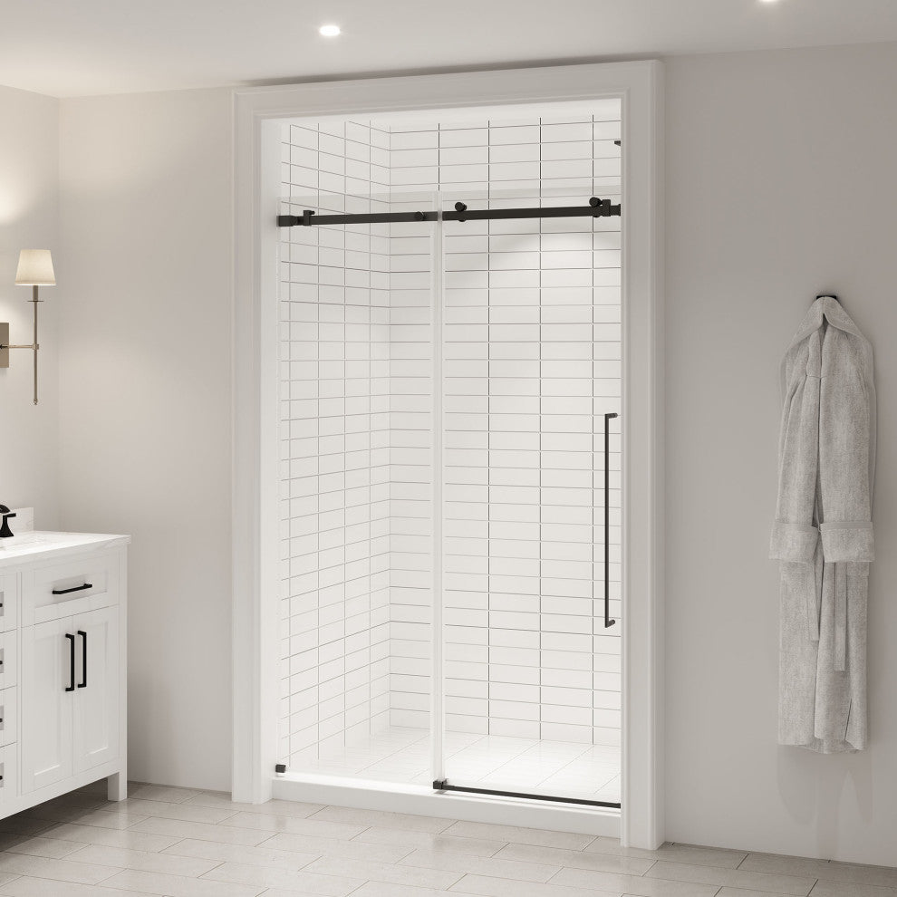 Selby Frameless Sliding Clear Alcove Shower Door, Black, 48"