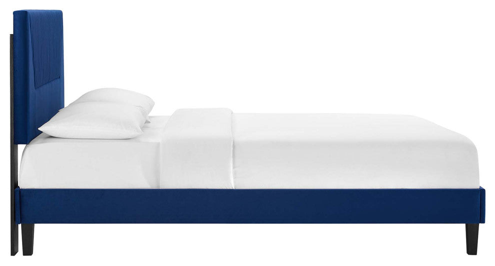 Yasmine Channel Tufted Performance Velvet Twin Platform Bed, Navy