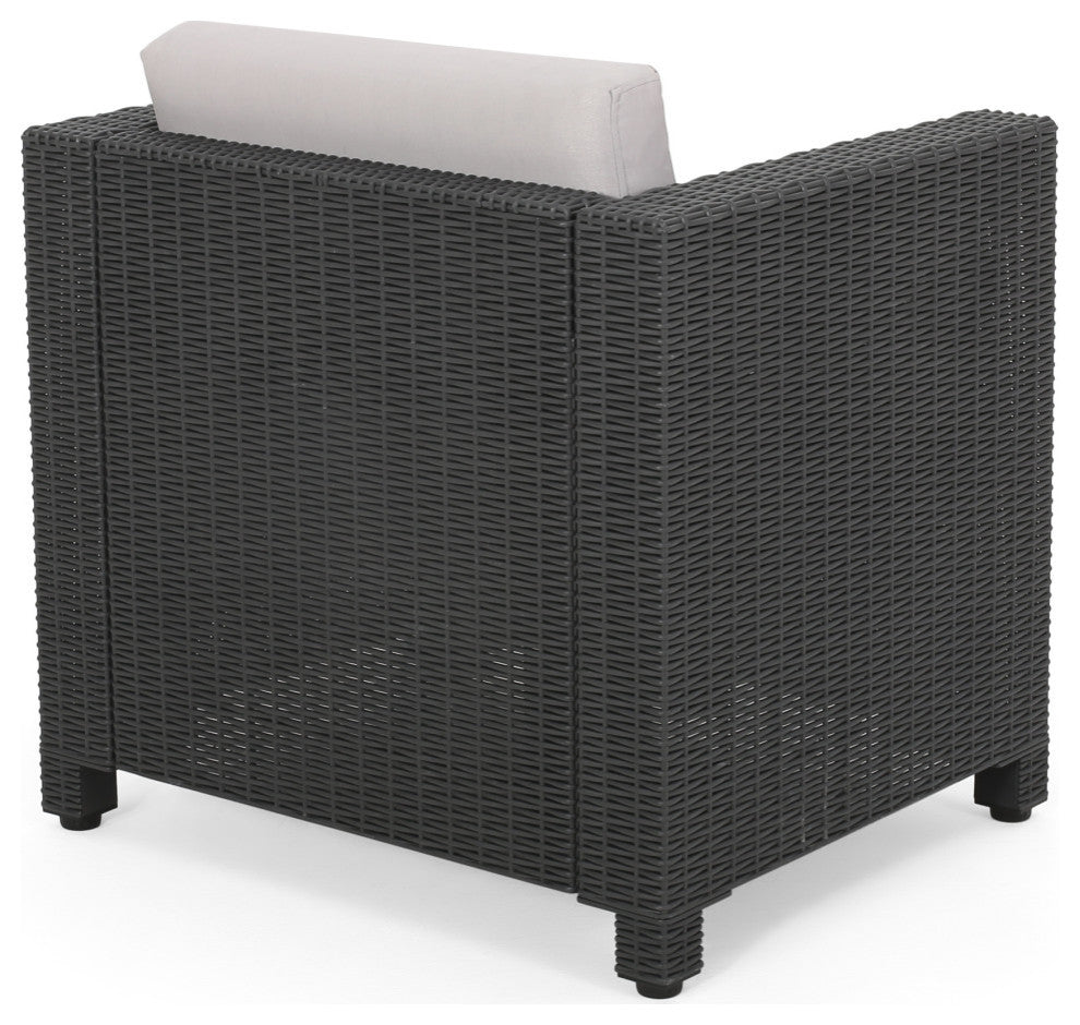 Dottie Outdoor Wicker Print  2 Seater Chat Set With Ottomans, Dark Gray/Gray