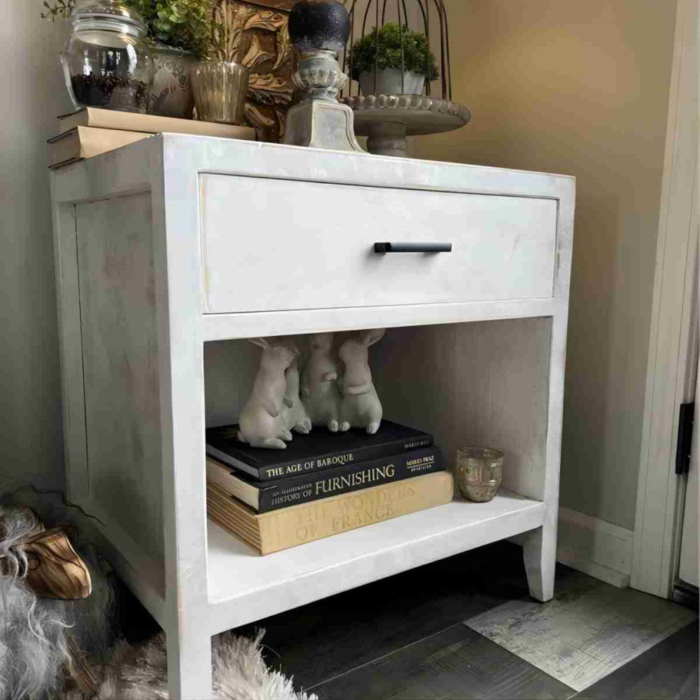 Farmhouse Wood Distressed White Nightstand