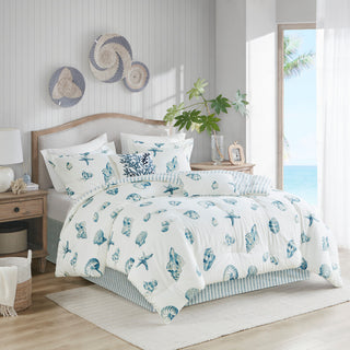 Harbor House Coastal Beach House Blue Seashells Comforter Set