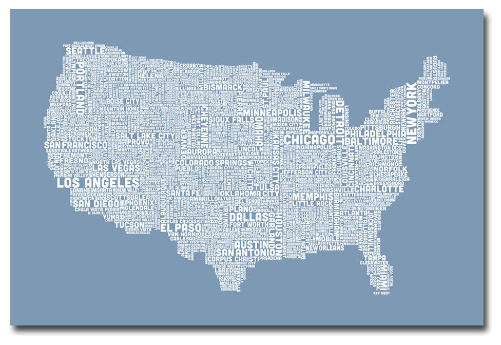 'US City Map XII' Canvas Art by Michael Tompsett