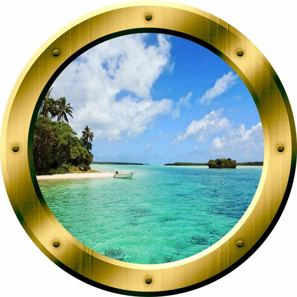 VWAQ, Ocean Porthole Beach Wall Decal 3D Wall Sticker Peel And Stick Mural, 20"