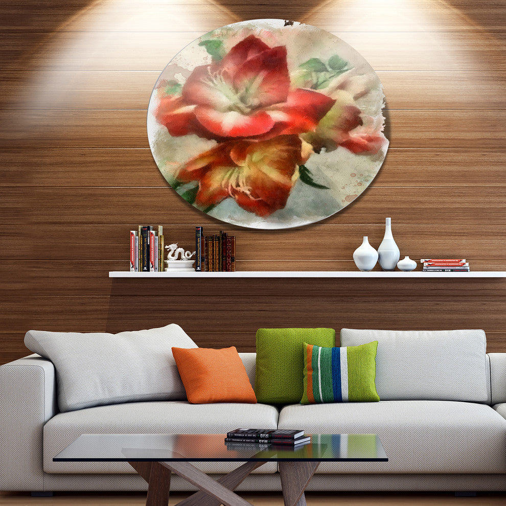 Bunch Of Amaryllis Flowers Drawing, Floral Disc Metal Wall Art, 23"