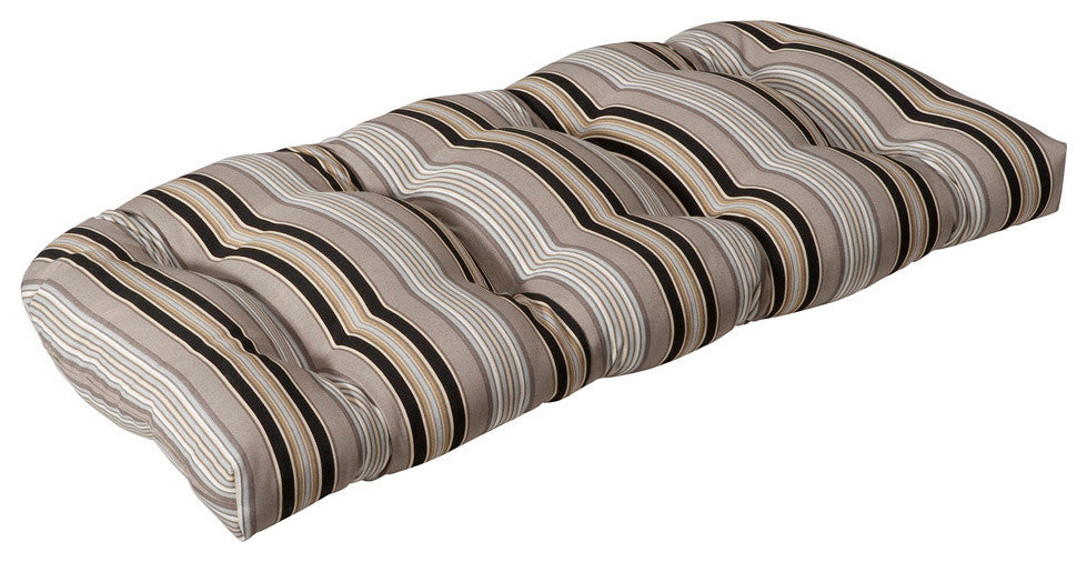 Getaway Stripe Black Wicker Loveseat Cushion