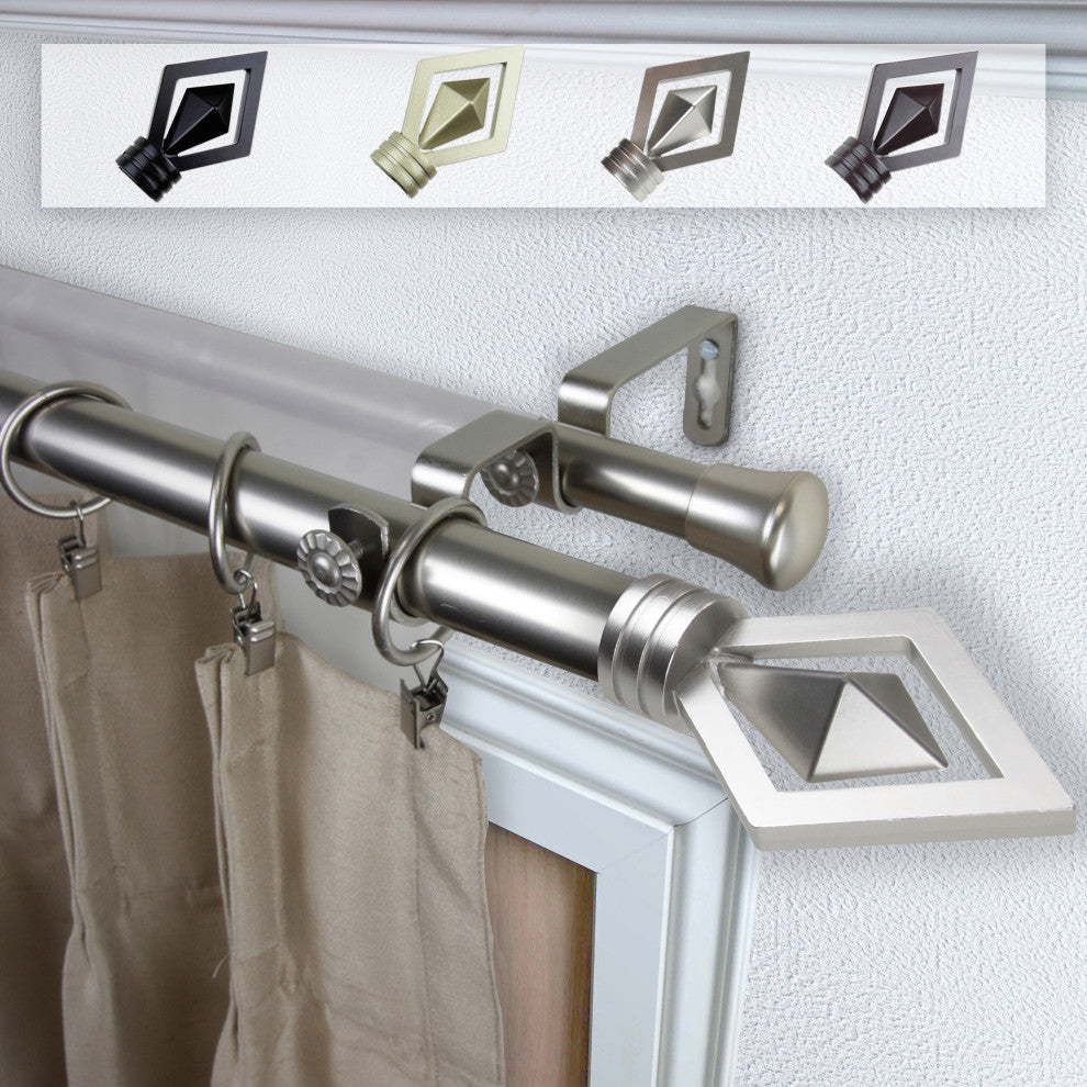 Lance 1" Double Curtain Rod, Satin Nickel, 120-170"