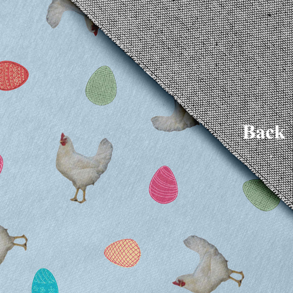 Chickens and Eggs Easter Chenille Rug, After Rain Blue, 5' Round