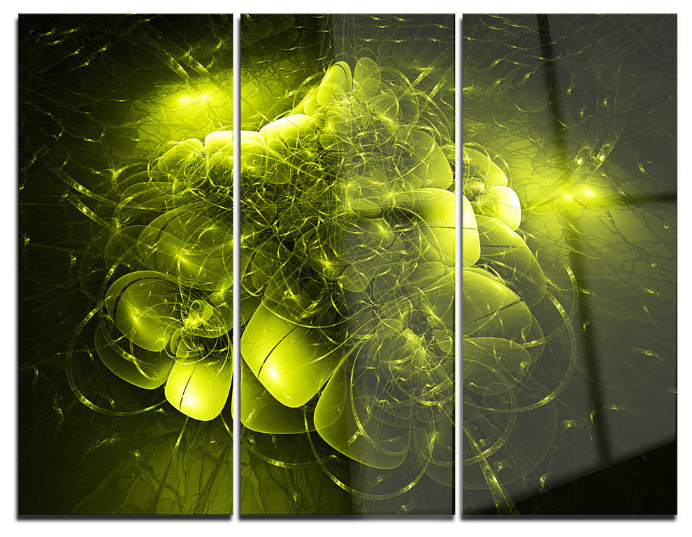 "Alien Mystical Flower Yellow" Digital Metal Wall Art, 3 Panels, 36"x28"