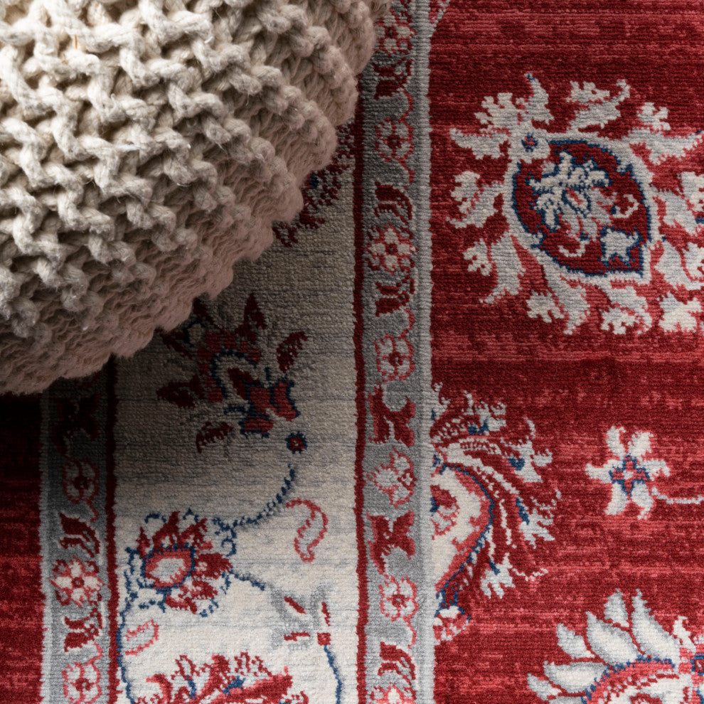 Modern Persian Vintage Moroccan Traditional Red/Ivory 2 ft. x 10 ft. Runner Rug