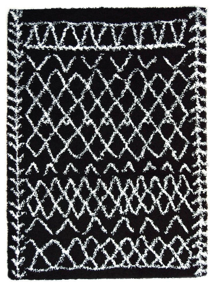 Cozy Design Diamond Shag Rug Black 5' x 7' 2''