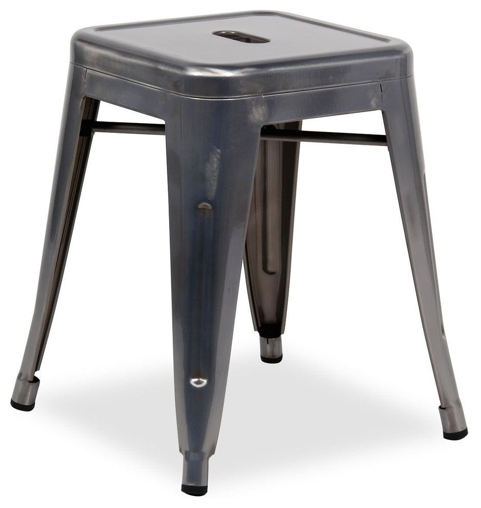 Nicer Furniture  Set of 2- Tolix style Backless Metal Stack Stool 18"- Gunmetal