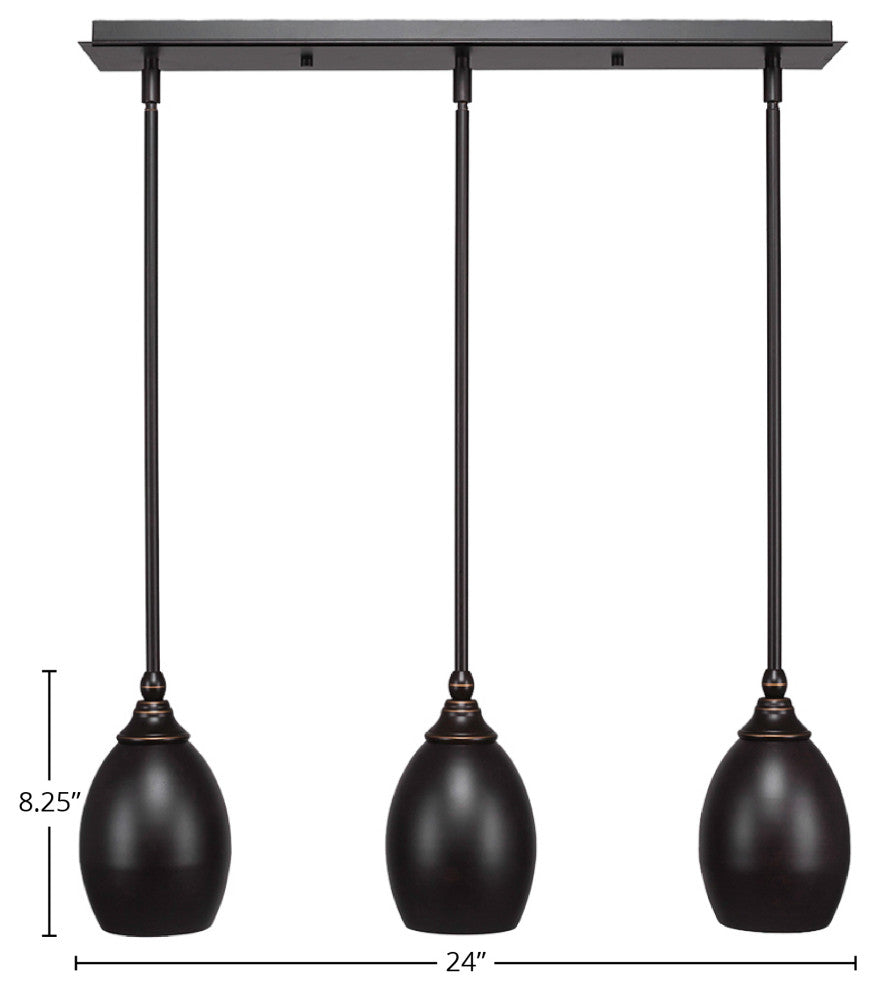 3-Light Mini Pendant, Dark Granite, 5" Dark Granite Oval Metal Shade