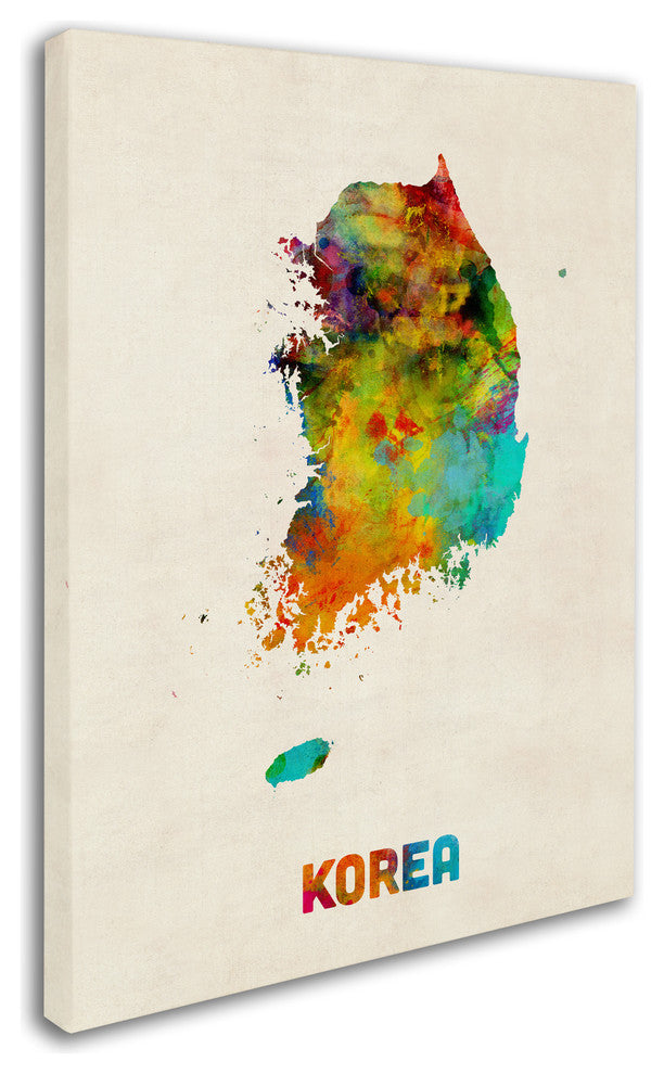 'Korea Watercolor Map' Canvas Art by Michael Tompsett
