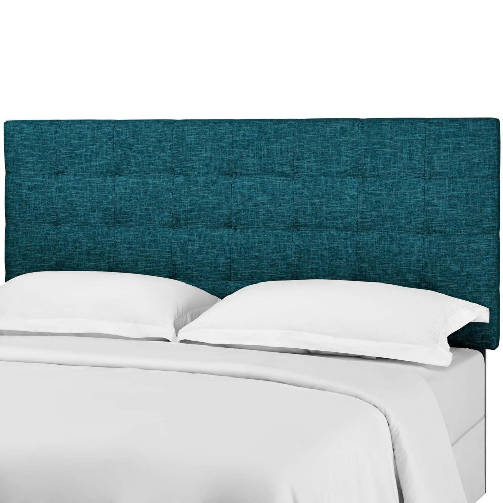 Contemporary Modern Bedroom Twin Size Tufted Headboard, Fabric, Aqua Blue