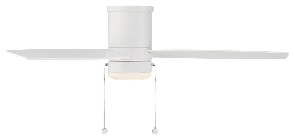 Atlantis 3-Blade Pull Chain Flush Mount Ceiling Fan 52" Matte White, Light Kit