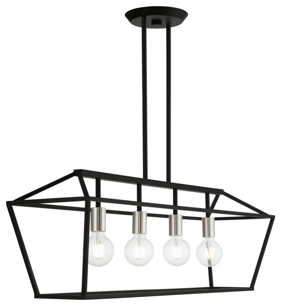 Devone 4 Light Black With Brushed Nickel Accents Linear Chandelier